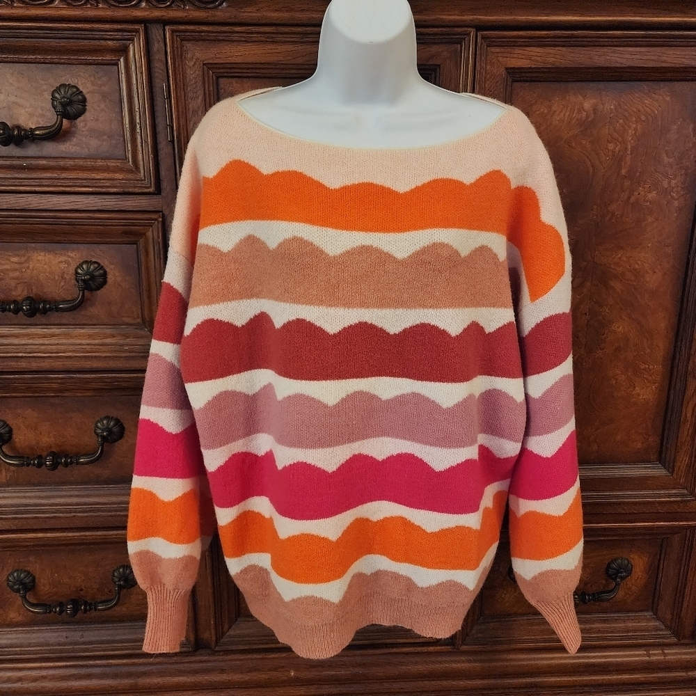 Colorful Oversized Wave Striped Sweater- Oversized Small